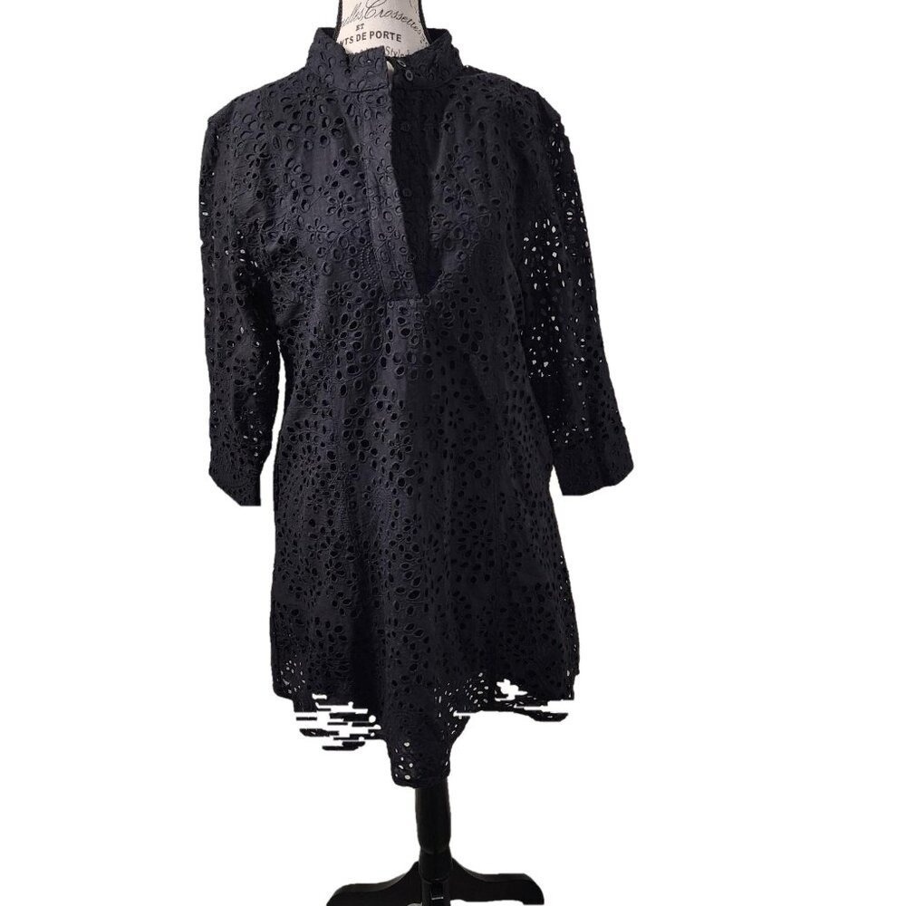 Code x Mode Black Long Sleeve Eyelet Dress | Size L | 100% Cotton